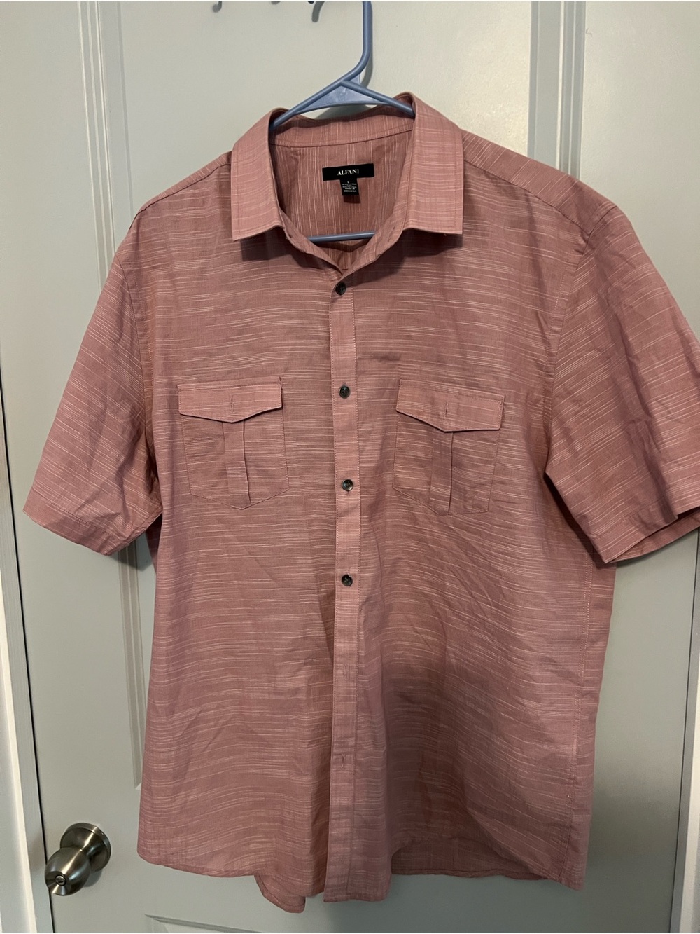 Alfani Men's Short-Sleeve Button-Down Shirt in Dusty Rose